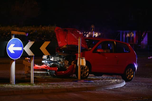 A woman was taken to hospital after a crash on Muirhall Road, Larbert. Picture: Michael Gillen