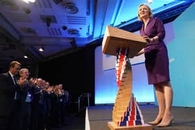 Foreign Secretary Liz Truss delivers an acceptance speech at the Queen Elizabeth II Conference Centre in Westminster after being announced the winner of the Conservative Party leadership contest in London