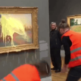 Climate activists threw mashed potatoes over a Monet painting at an art gallery in Germany, asking shocked onlookers:”Is this what it takes to make you listen?”.