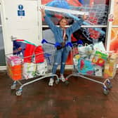 Only Fans star Amber O’Donnel at Tesco after shopping for her food parcel donations - Credit: SWNS