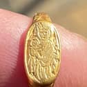 The 15th Century gold ring Matthew Hepworth found buried in a farmer’s field. 