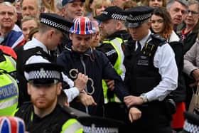 Protesters from Just Stop Oil were arrested ahead of the Coronation of King Charles III. (Photo by Justin Tallis - WPA Pool/Getty Images)