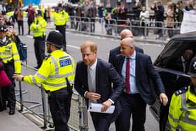 Prince Harry, Duke of Sussex, arrives to give evidence at the Mirror Group Phone hacking trial at the Rolls Building at High Court on June 7, 2023 in London, England. (Credit - Getty 