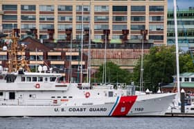 A US Coast Guard vessel sits in port in Boston Harbor across from the US Coast Guard Station Boston in Boston. A submersible vessel used to take tourists to see the wreckage of the Titanic in the North Atlantic has gone missing, triggering a search-and-rescue operation. Credit: Joseph Prezioso/AFP via Getty Images.