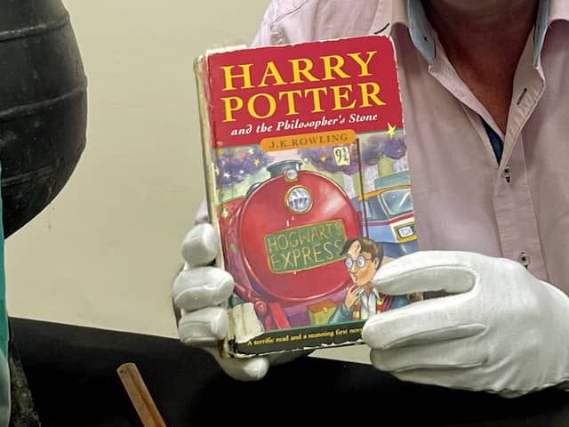 A rare first edition 1996 Bloomsbury publication of Harry Potter and the Philosopher's Stone purchased from a library for pennies is set to fetch up to £5,000 at auction. 