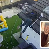 Thomas Leather, 29, was trying to clean the skylight in his home extension - when he started slipping down the tiles - and fell off the roof.

The dad-of-one – who works as a roofer – luckily escaped without any major injuries.

But wife Helen, 28, who says she’d just asked him to do ‘one job’, says he walked away with bruised pride.

Pictures: SWNS