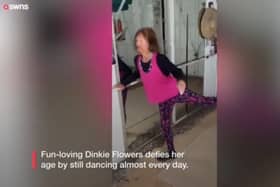 Britain's oldest dancer, Dinkie Flowers, 103, who practices every day.