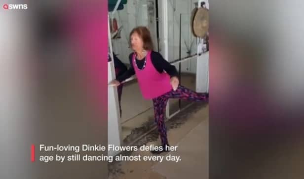 Britain's oldest dancer, Dinkie Flowers, 103, who practices every day.