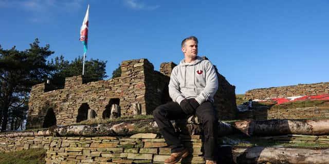 Mikey Allen at his 'therapy' castle in the Sirhowy Valley, South Wales.