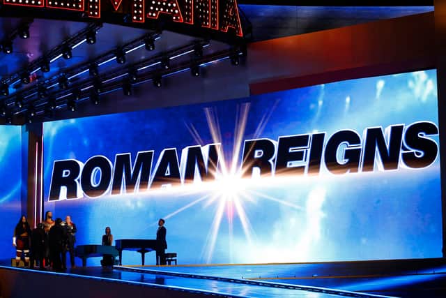 Roman Reigns, making his entrance at WWE Wrestlemania Goes Hollywood in California, 2023 (Credit: Getty Images)