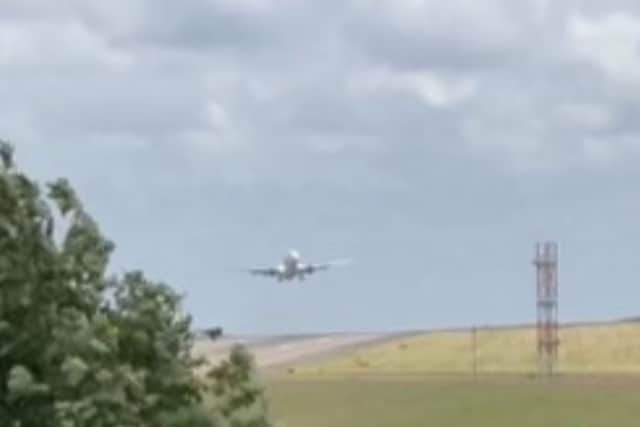 The Jet2 flight abandons its landing at Leeds Bradford Airport.