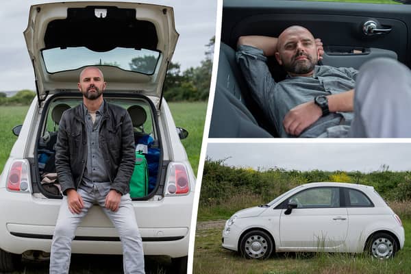 Maciej Bober lives in his Fiat 500 full-time and says he's "happier than ever".