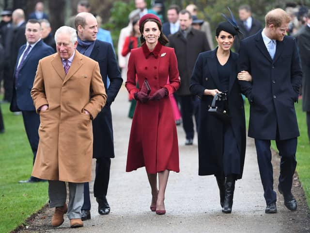 Could Prince Harry and Meghan Markle be heading back to the UK for Christmas? They are pictured here with King Charles, then the Prince of Wales, Prince William, Catherine, Princess of Wales, at St Mary Magdalene Church in Sandringham, Norfolk, on Christmas Day, 2018