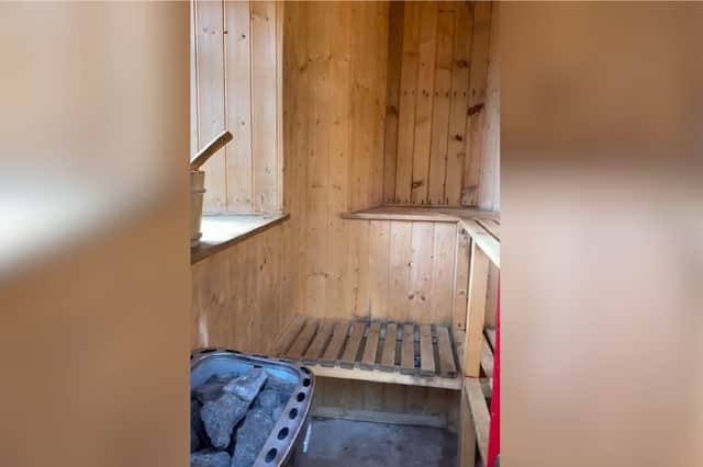 The sauna, located in a stone outbuilding.