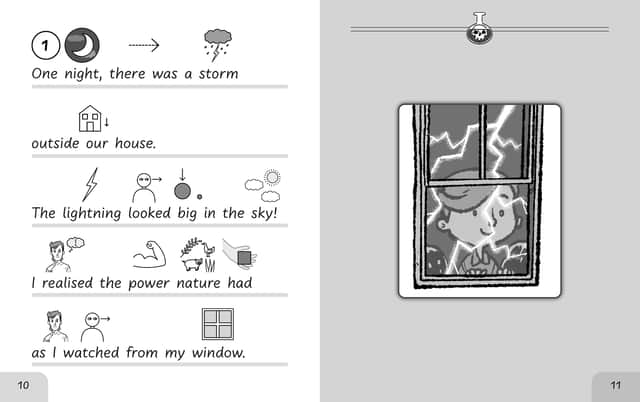 The symbolised stories use images alongside text