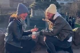 Video grab of the double proposal between Sally Morton and Leanne Stewart.