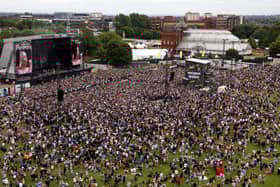 Crowd gathers to watch Natasha Bedingfield perform on day two of the TRNSMT Festival 2024 at Glasgow Green on July 13, 2024 in Glasgow, Scotland.