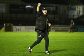Falkirk manager John McGlynn salutes the travelling fans after the 1-1 draw against Ayr United (Photo: Michael Gillen)