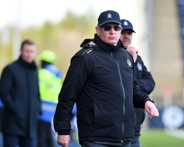 Falkirk boss John McGlynn watches on during the 3-1 loss to Raith Rovers last Saturday (Photo: Michael Gillen)
