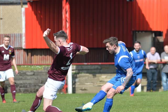 Brian Morgan scores for Bo'ness United back in 2019 against Tranent (Photo: Dave Johnston)