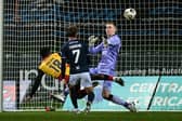 Terry Ablade scores with virtually the last kick of the ball for Partick Thistle against Falkirk
