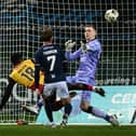 Terry Ablade scores with virtually the last kick of the ball for Partick Thistle against Falkirk