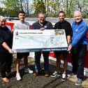 Seagull Trust reps Janice Baillie, John Sime and Donald Paterson with Falkirk duo Dylan Tait and Aidan Nesbitt