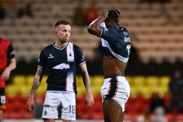 Alfredo Agyeman can't believe it after being sent off by referee Matthew MacDermid
