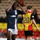 Falkirk winger Alfredo Agyeman reacts after being sent off
