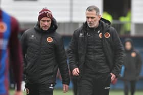 Stenhousemuir management team duo Brown Ferguson and Gary Naysmith on the touchline