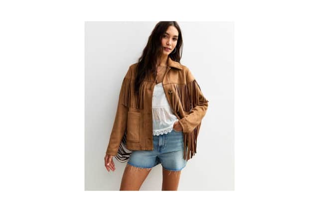 New Look Tan Fringe Trimmed Faux Suede Jacket