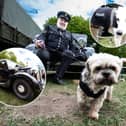Jim Stott with his authentic 1940s police car at VE80 festival in Witton Park, Blackburn.