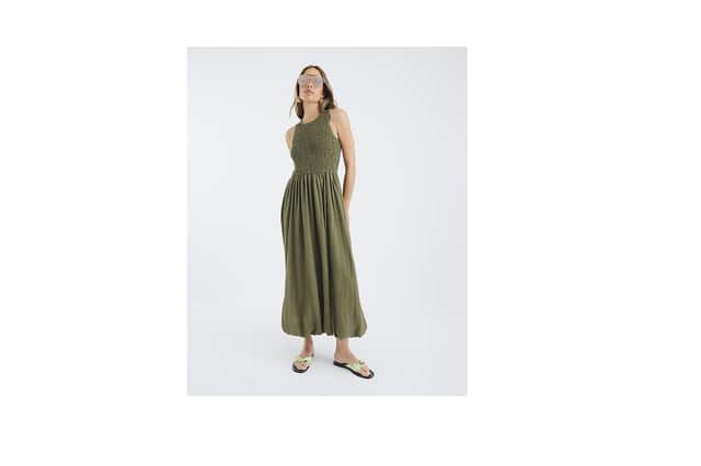 River Island Khaki Shirred Bubble Hem Midi Dress