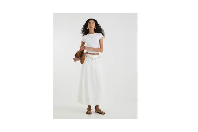 River Island White A Line Poplin Midi Skirt