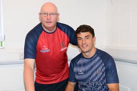 Falkirk manager John McGlynn and his latest signing Lewis Neilson