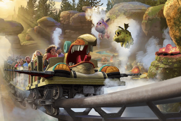 An artist's depiction of what fans of How to Train Your Dragon can expect when Hiccup's Wing Gliders opens in the United States.
