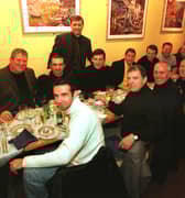Ex-Hearts players at Lazio's Italian restaurant, on Lothian Road, before attending the local derby between Hearts and Hibs in December 1999