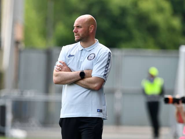 Shire boss Pat Scullion watches on during a pre-season Stirlingshire Cup clash