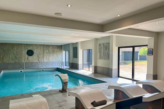 The wellness area hosts an indoor heated pool & heated loungers.