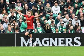 Finn Yeats celebrates scoring against eventual cup winners Celtic last season