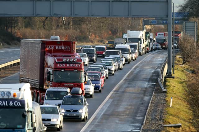 Traffic queues on the M9 motorway