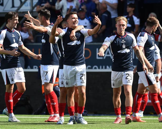Falkirk ace Dylan Tait celebrates his goal against Dundee United