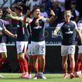 Falkirk ace Dylan Tait celebrates his goal against Dundee United