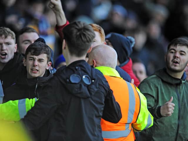 Angry scenes at half-time when Falkirk trailed 1-0. Picture: Michael Gillen.