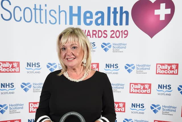 Wendy Handley of Falkirk Community Hospital wins the Heathier Lifestyle Award at the Scottish Health Awards 2019