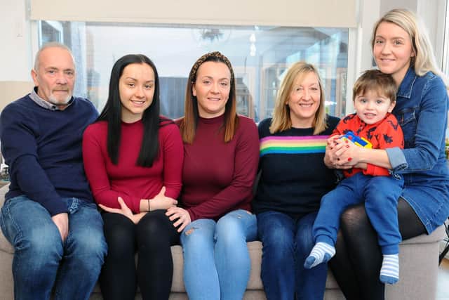 Mila’s family, papa Jim Faulds, sister Jodi, mum Lynda, gran Susan Faulds, cousin Arlo and auntie Sarah Currie, hope the tough wee girl be home for Christmas