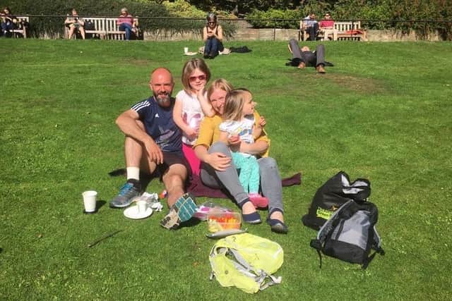Time for a rest...Mark and Karen took a breather from his busy ultramarathon schedule last year, with their girls in Edinburgh.