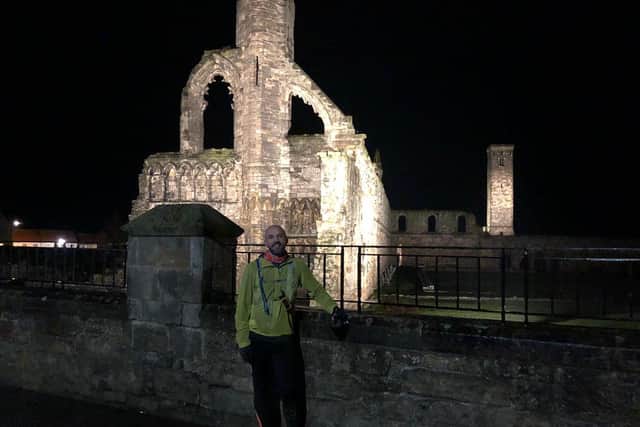 The finish line...Mark ended his incredible challenge in St Andrews, once renowned as a place of pilgrimage. He is delighted to have raised more than £54,000 and will visit Iraq this spring to see the money being put to good use.