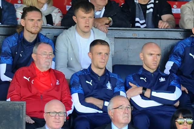 Callum watches on as the Bairns play Ayr earlier this season. Picture: Michael Gillen.