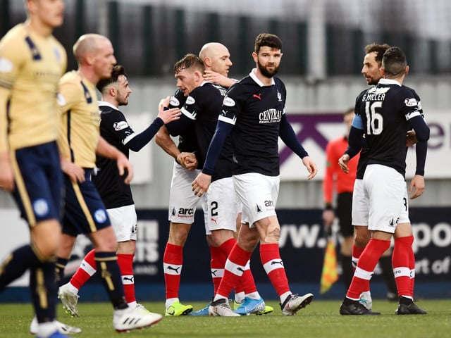 Falkirk celebrate the opener. Picture: Michael Gillen.